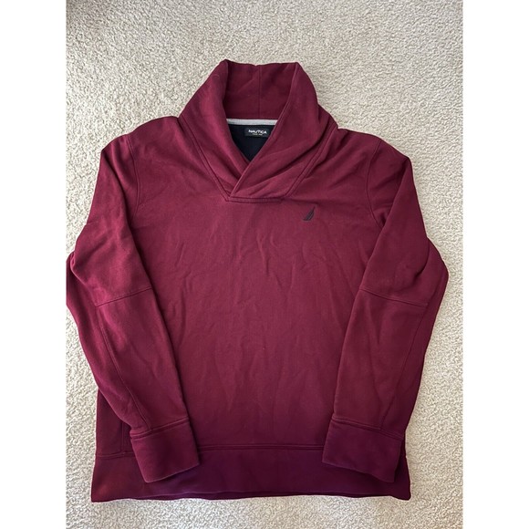 Vintage NAUTICA Shawl Collar Sweatshirt Burgundy (L) - Picture 2 of 4